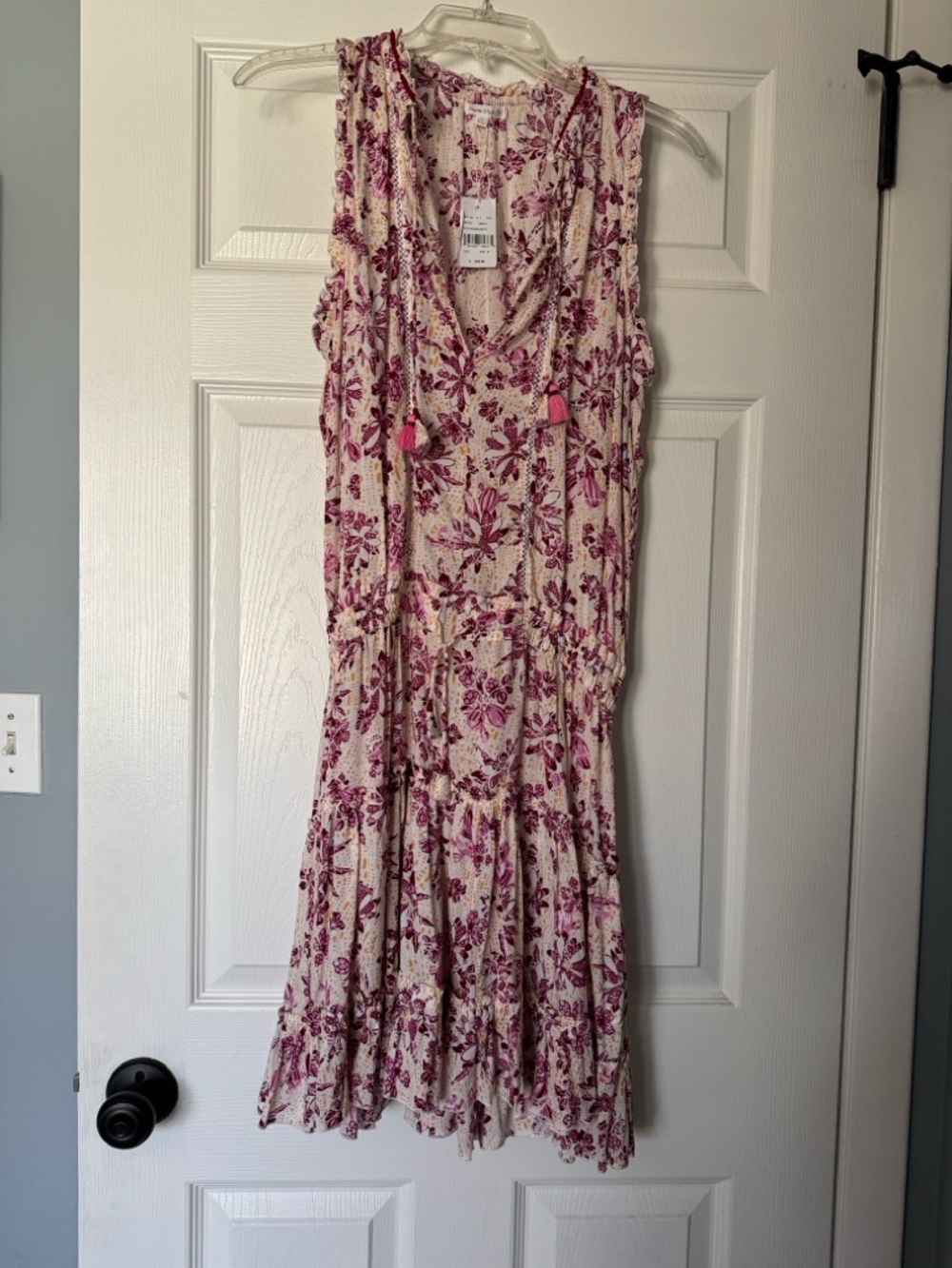 Poupette St Barts Cream Dress with Pink & Burgundy Floral Print- NWT